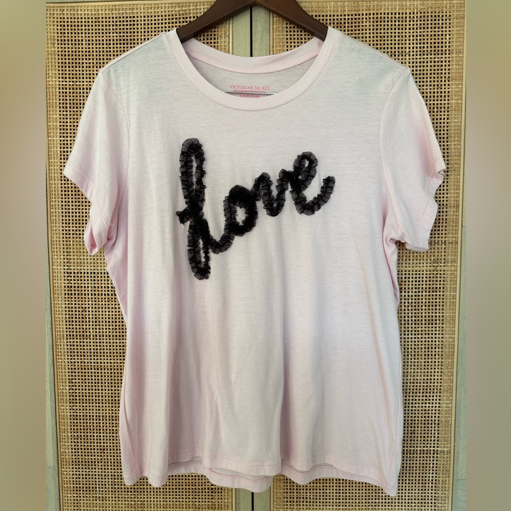 Victoria's Secret Pink Love Script Pajama Tee, Lace Lettering, Lounge Top, XL - Picture 5 of 5